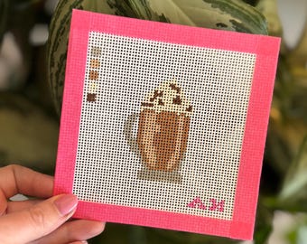 Hot Chocolate Stitch Painted Ndlpt Canvas | Trendy Needlepoint Canvas | 13 Mesh for Beginning Needlepointers