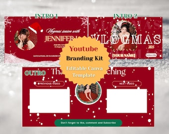 Vlogmas YouTube Branding Kit | Christmas Intro, Outro Canva Templates