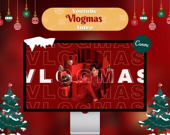 Vlogmas Youtube Branding Kit | Christmas intro Free Canva Template | Boost your following !!