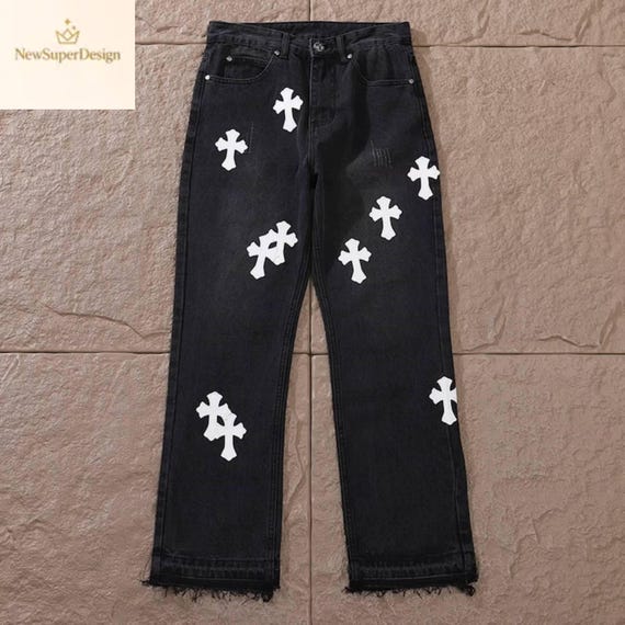 Black Cross Print Denim Jeans, Gothic Y2K Streetwear - Etsy Israel