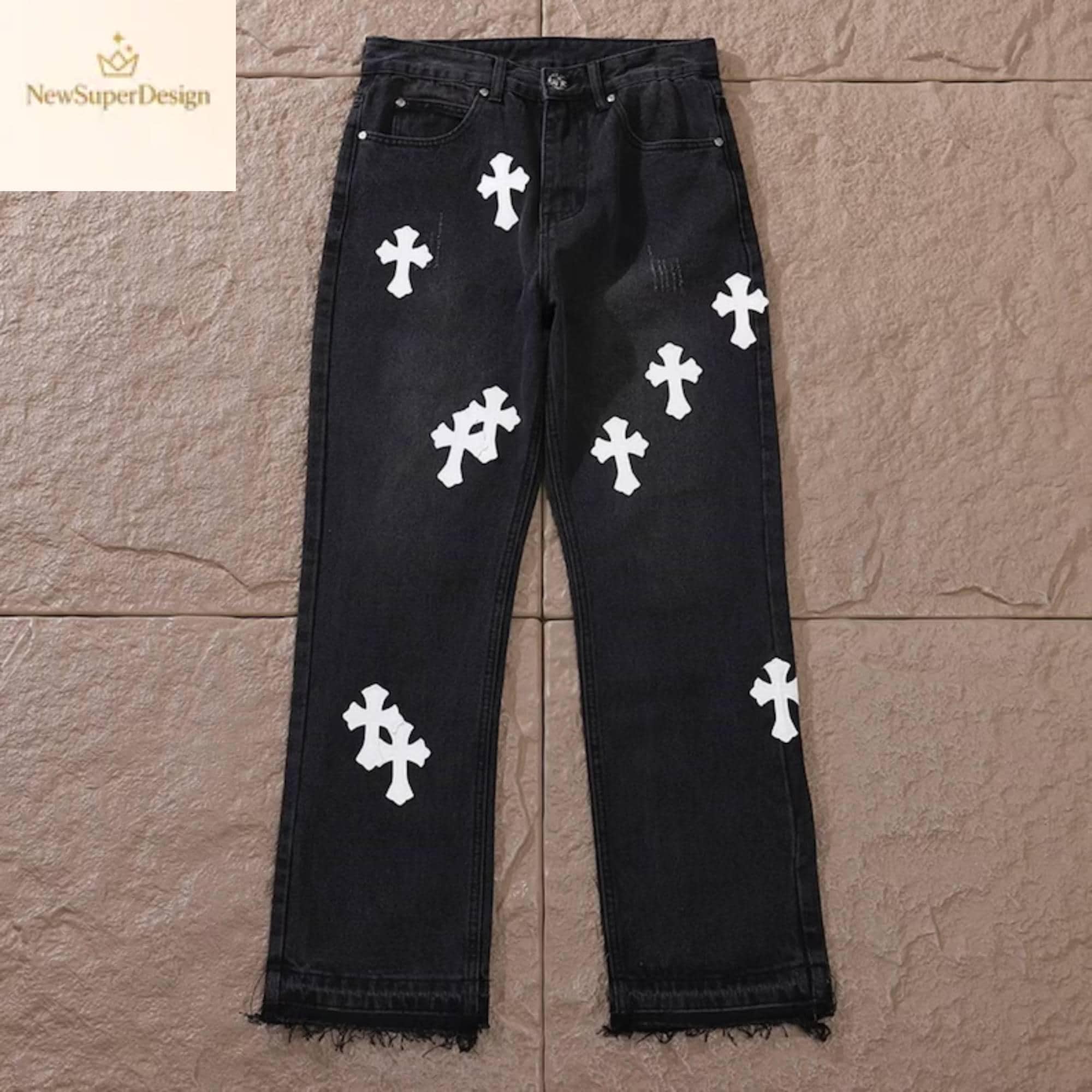 Black Cross Print Denim Jeans, Gothic Y2K Streetwear - Etsy Israel