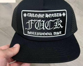 Gorra de camionero de malla negra, estilo gótico, con bordado tipo snapback
