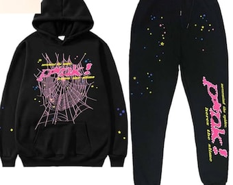 Y2K Spider Web Tracksuit, Grunge Punk Graphic Hoodie & Jogger Set