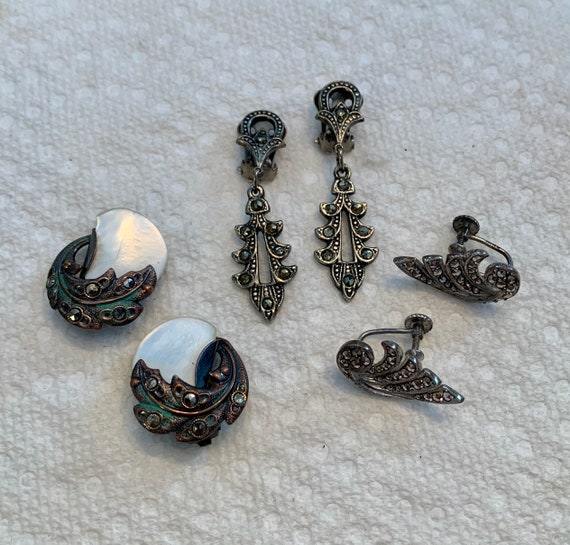 Silver Marcasite Shell Mother of Pearl Earrings -s