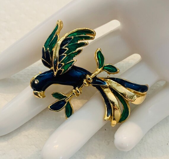 Bird of Paradise Brooch -enamel gold tone