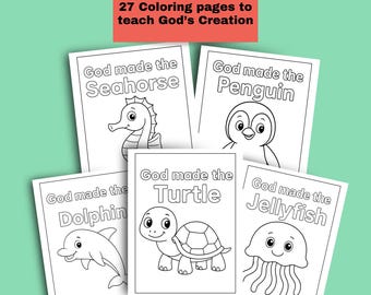 Christian Coloring Pages for kids: Ocean Creatures (PDF Printable)