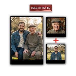 May include: A framed photo collage with three individual portraits and a central image of two men. The top banner reads "DIGITAL FILE IN 24 HRS". The images are set against a white background.