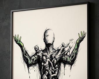 Mental Health Wall Art Print Dark Aesthetic Decor Gothic Home Decor Abstract Sketch Art Digital Download Moody Bedroom Poster