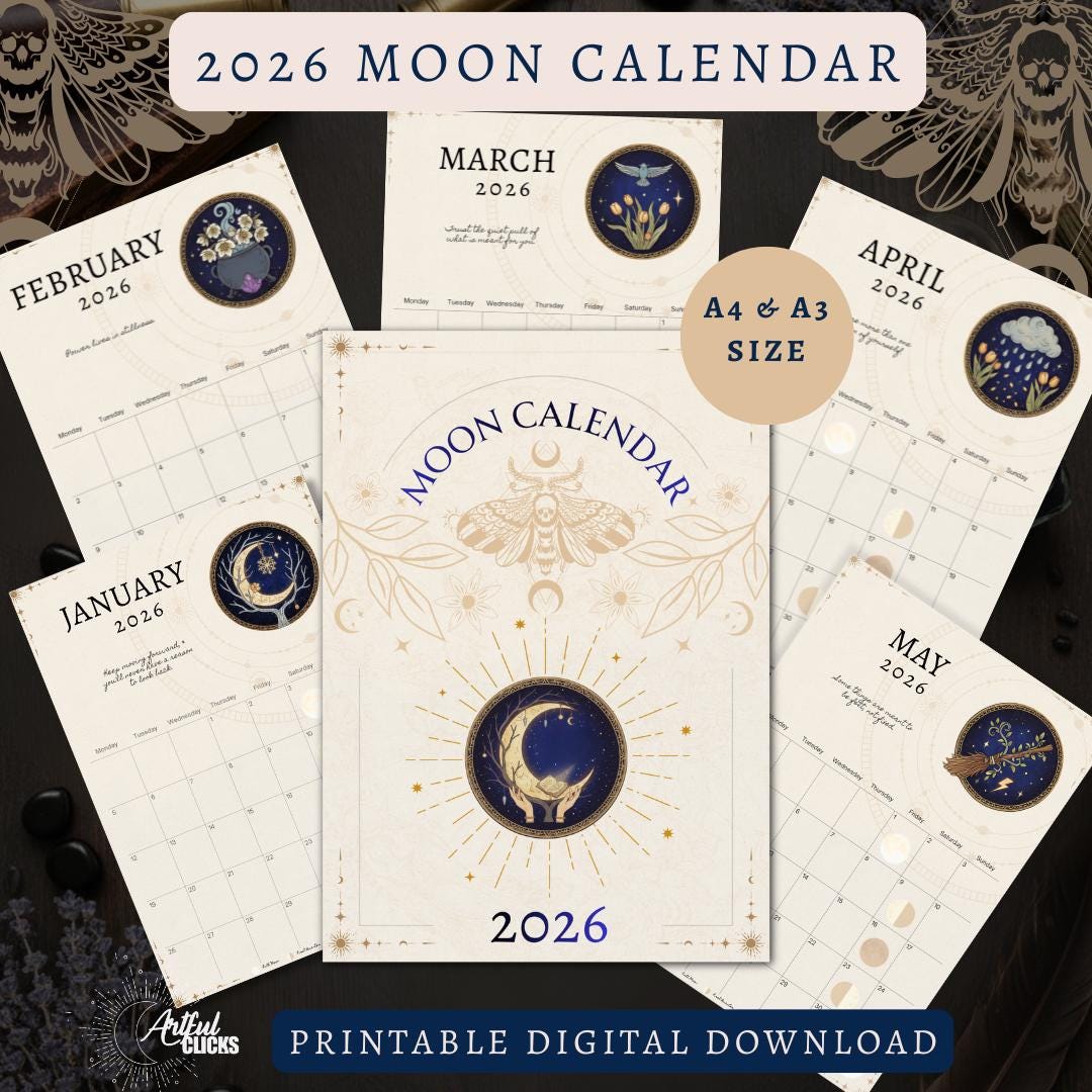 Moon Calendar 2026 | Printable A4 & A3 | Witchy Lunar Astrology Planner ...