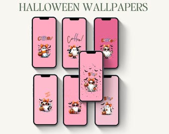 Papier peint Halloween fantômes roses | iPhone, Samsung (téléchargement numérique)