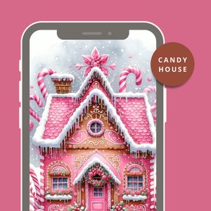 Detailed Christmas Candy House wallpaper with festive decorations for Android