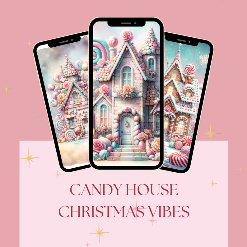 Charming candy house collection wallpapers for iPhone, perfect for holiday lock screens