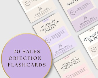 Sales Objection Flash cards printable | 20-pack Sales training tools | Overcoming sales objections | For Coaches and Creatives