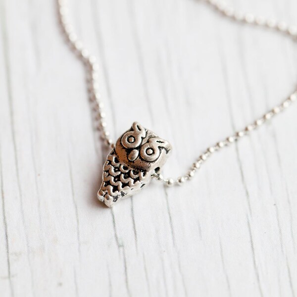 Owl Pendant . Ball chain. Small . Cute . Gift for her