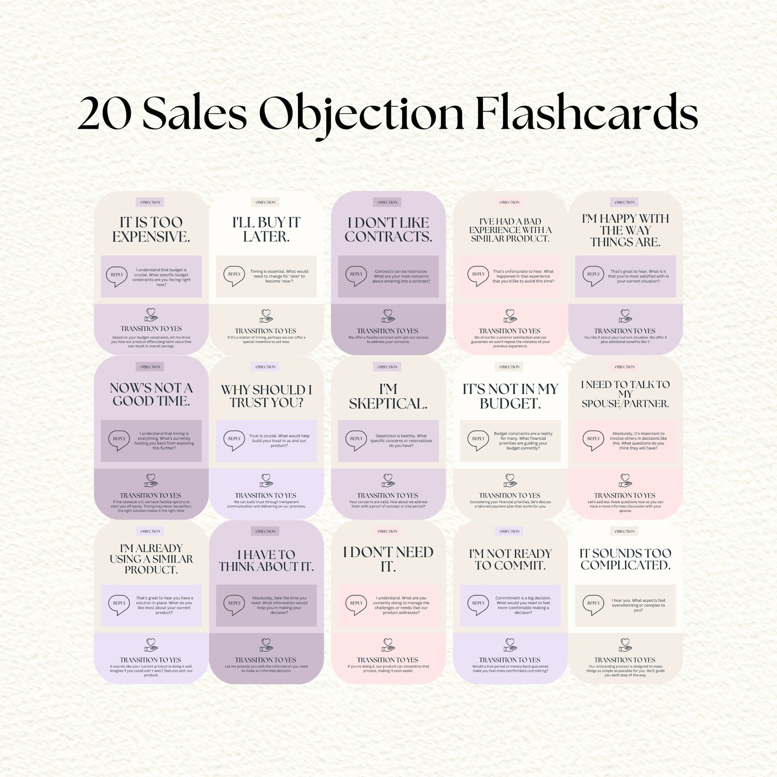 Sales Objection Flashcards 20 Sales Training Tools Etsy