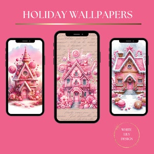 Magical gingerbread house collection wallpapers for iPhone, perfect for holiday lock screens