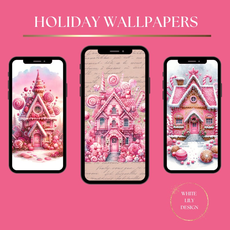 Magical gingerbread house collection wallpapers for iPhone, perfect for holiday lock screens