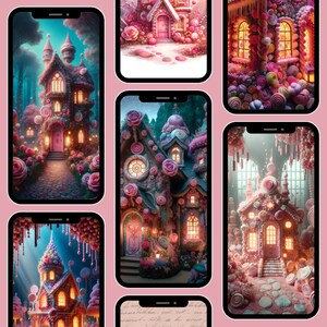 Magical Candy house lock screen backgrounds with dark theme for iOS