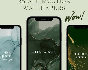 Phone Wallpapers Affirmations | Phone Background | Manifestation iPhone Wallpaper in Green Aesthetic | Smartphone Wallpaper Set