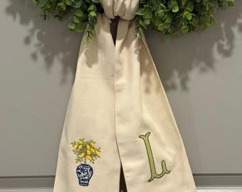 Custom Embroidered Lemon Tree Wreath Sash
