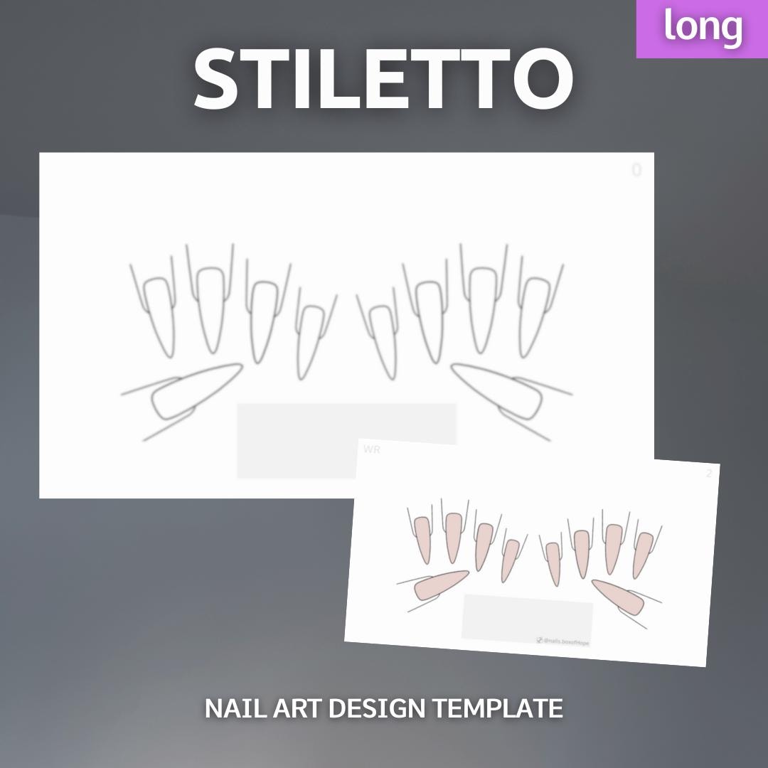 LONG STILETTO Nail Art Design Template Pack Png Pdf & Jpg Files