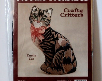 Elsa Williams Needle Treasures JCA Needlepoint Curtis Cat Pillow Kit Tabby Cat Kitty Kit 06558