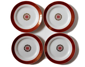 Tatung Datang Asian Bread and Butter Plates Red and Gold Double Happiness Infinity Symbols