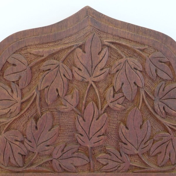 Vintage Wooden Spoon Holder Rack Hand Carved Leaves Primitive