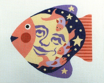 Vintage IGC In Good Company Needlepoint Moon Fish Canvas MBF 31 Celestial