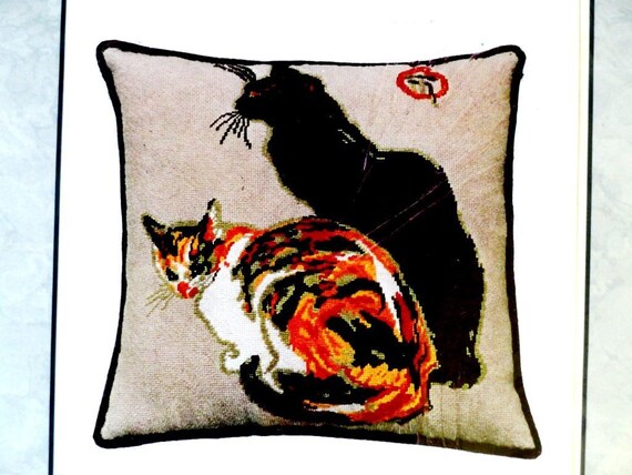 Its Polite To Point Needlepoint Steinlen Two Cats 1988 Pillow Etsy