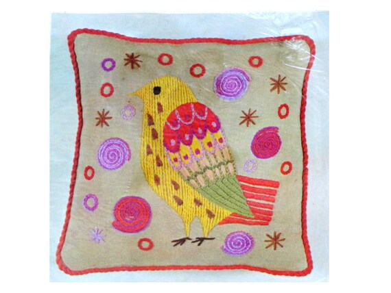 Erica Wilson Hiawatha Crewel Embroidery Pillow Kit 68082 Mcm Etsy