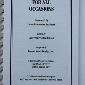 Holiday Cooking For All Occasions Home Economics Teachers Best Recipes Cookbook SB 1993 Gerry Murry Henderson, Editor image 3