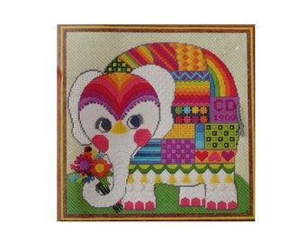Sunset Needlepoint Fantasy Elephant Sampler Kit Davenport Whimsical 6893 RARE