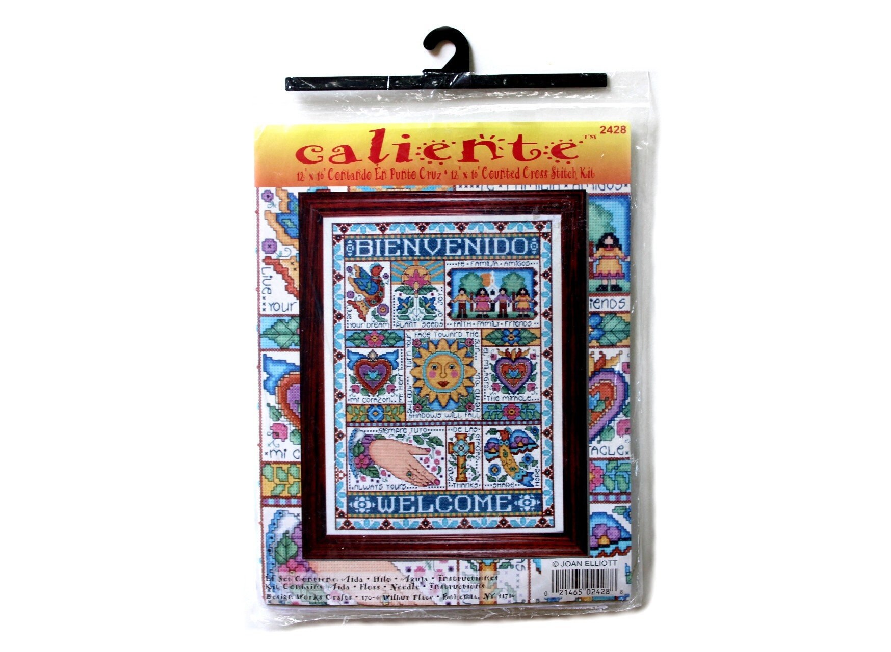 Caliente Bienvenido Welcome Cross Stitch Design Works Joan Elliot #2428  Hearts Birds Hispanic Folk Art - Etsy, image size:1748x1280