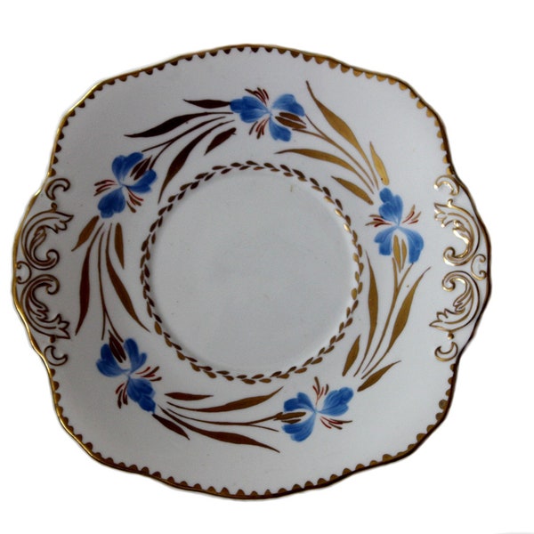 Sutherland English Bone China Blue, White, Gold Octagon Dessert Plate Staffordshire