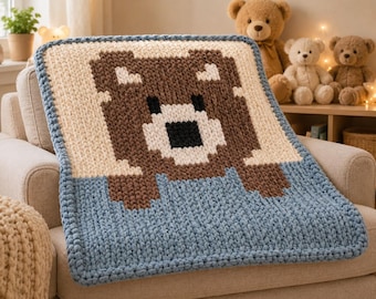Baby bear in bed finger knit pattern