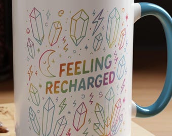 Taza de café con cristales arcoíris, regalo motivacional, taza espiritual para la mañana, regalo de energía positiva para ella