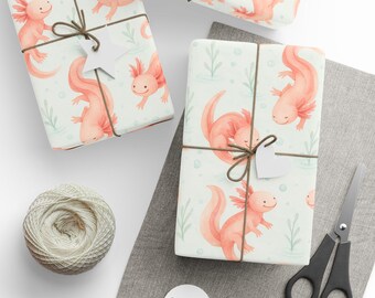 Rosa Axolotl Akvarell Presentpapper, Salamander Presentpapper