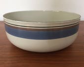 Arabia FINEL Vintage Enamelware Bowl - black, taupe and blue stripe