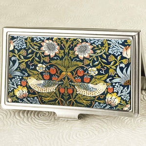 Strawberry Thief Business Card Holder - William Morris style Business Card Case - Card Wallet  - Personalized Engraving