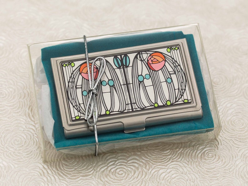 Charles Rennie Mackintosh Rose Business Card Holder Art Nouveau Glasgow Credit Card Wallet Business Card Case ID Holder Boss Gift image 2