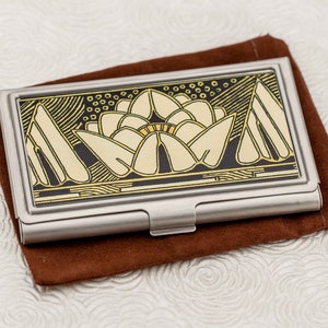 Black Lily Business Card Case Art Deco Black and Gold Lily Vintage Style Credit Card Holder Business Card Holder ID Card Wallet image 1