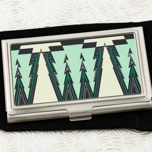 Porte-cartes de visite vert déco - Porte-cartes de crédit art déco - Porte-cartes de visite de style vintage - Porte-cartes d'identité en métal rétro - Cadeau patron