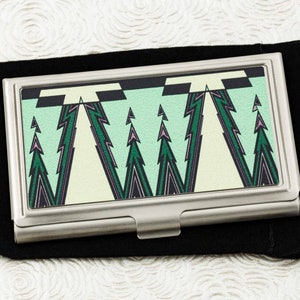 Deco Green Business Card Case - Art Deco Credit Card Holder - Vintage style Business Card Holder - Retro Metal  ID Card Wallet - Boss Gift