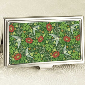 Garden Swallows Business Card Holder with personalization -  Victorian Style Business Card Case, Card Wallet - Vintage Floral ID Holder