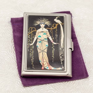 Art Deco Peacock Business Card Holder with Personalization - French Girl Style Business Card Case or Credit Card Case - Card Wallet