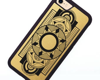 Art Deco Geometric iPhone case in Black and Gold Vintage design, Rubber Trim
