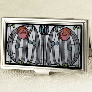 Charles Rennie Mackintosh Rose Business Card Holder Art Nouveau Glasgow Credit Card Wallet Business Card Case ID Holder Boss Gift image 3