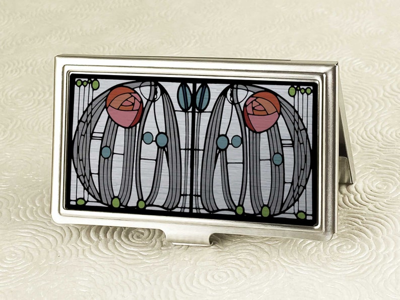 Charles Rennie Mackintosh Rose Business Card Holder Art Nouveau Glasgow Credit Card Wallet Business Card Case ID Holder Boss Gift image 3