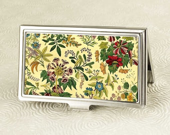 Victorian Flowers Business Card Holder with Personalization - Business Card Case or Credit Card Holder - Vintage Card Wallet